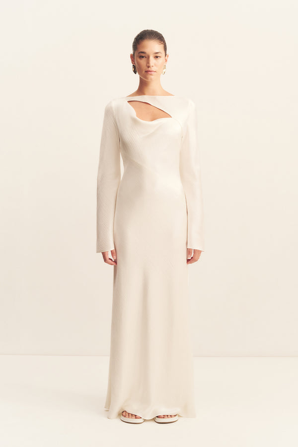 HUXLEY LONG SLEEVE COWL MAXI DRESS - VANILLA_F