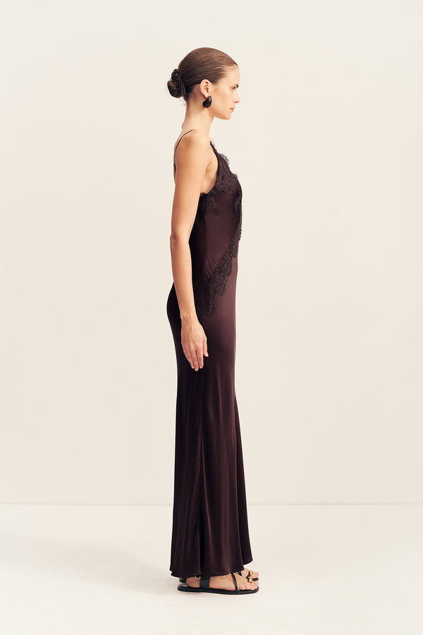 SIMONA LACE SLIP MAXI DRESS - ESPRESSO