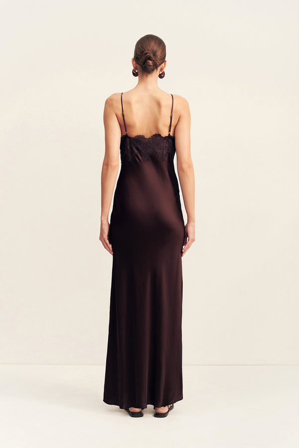 SIMONA LACE SLIP MAXI DRESS - ESPRESSO