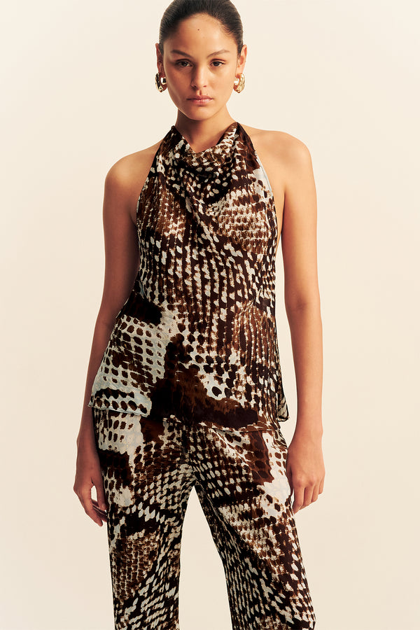 MAIA SHEER OPEN BACK COWL TOP