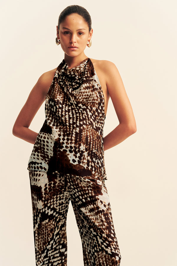 MAIA SHEER OPEN BACK COWL TOP