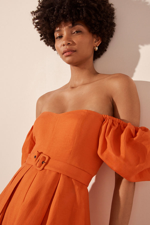 SOLLER SHORT SLEEVE PANELLED MIDI DRESS - TANGERINE_D