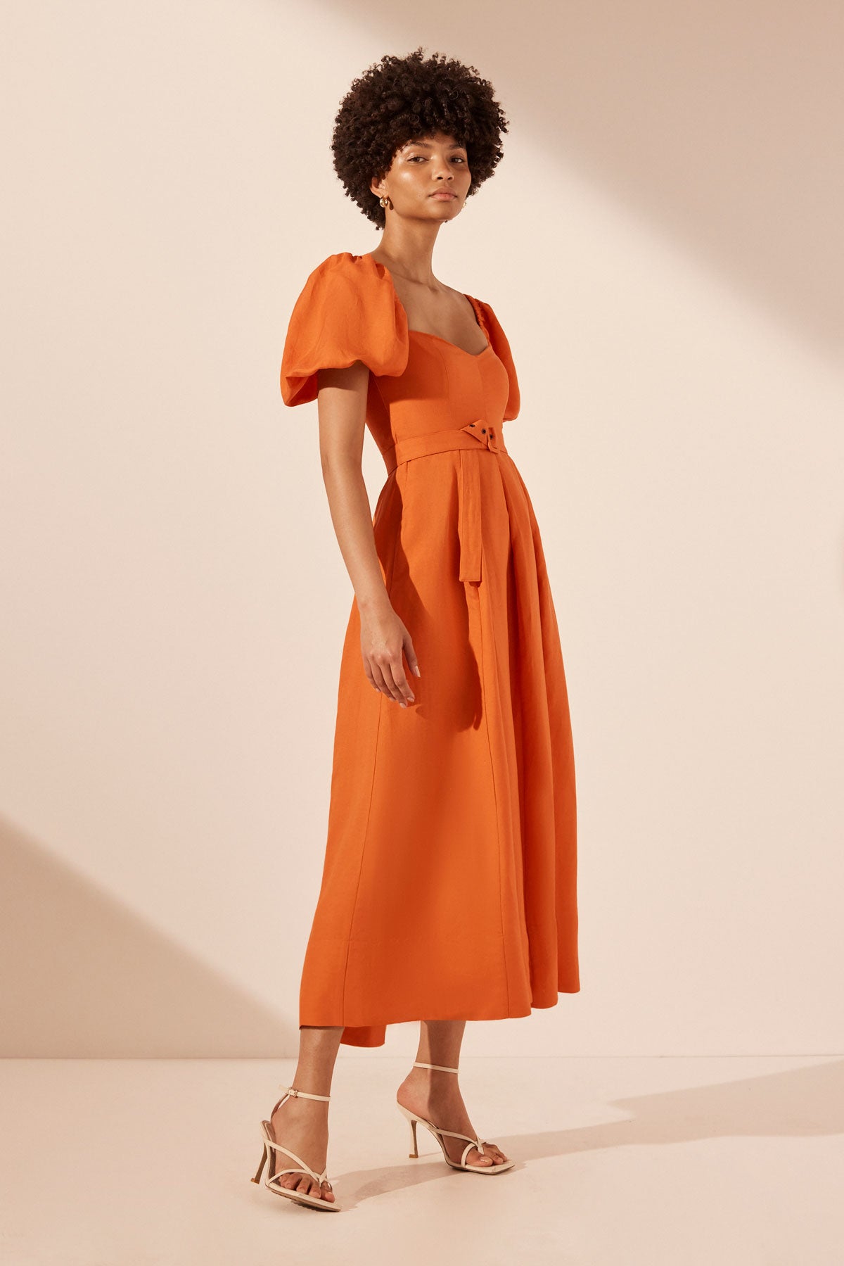 Orange midi deals dress with sleeves