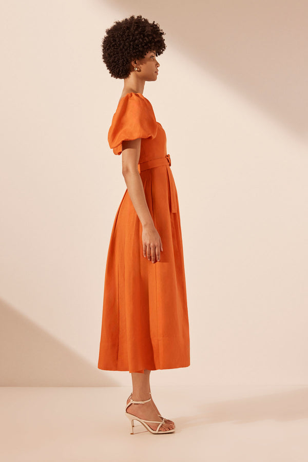 SOLLER SHORT SLEEVE PANELLED MIDI DRESS - TANGERINE_S