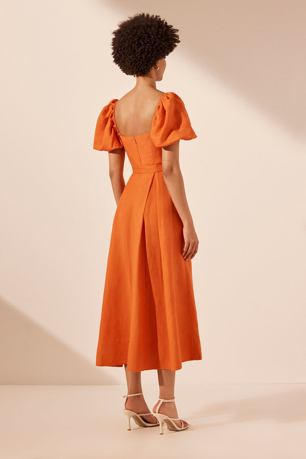 SOLLER SHORT SLEEVE PANELLED MIDI DRESS - TANGERINE_B