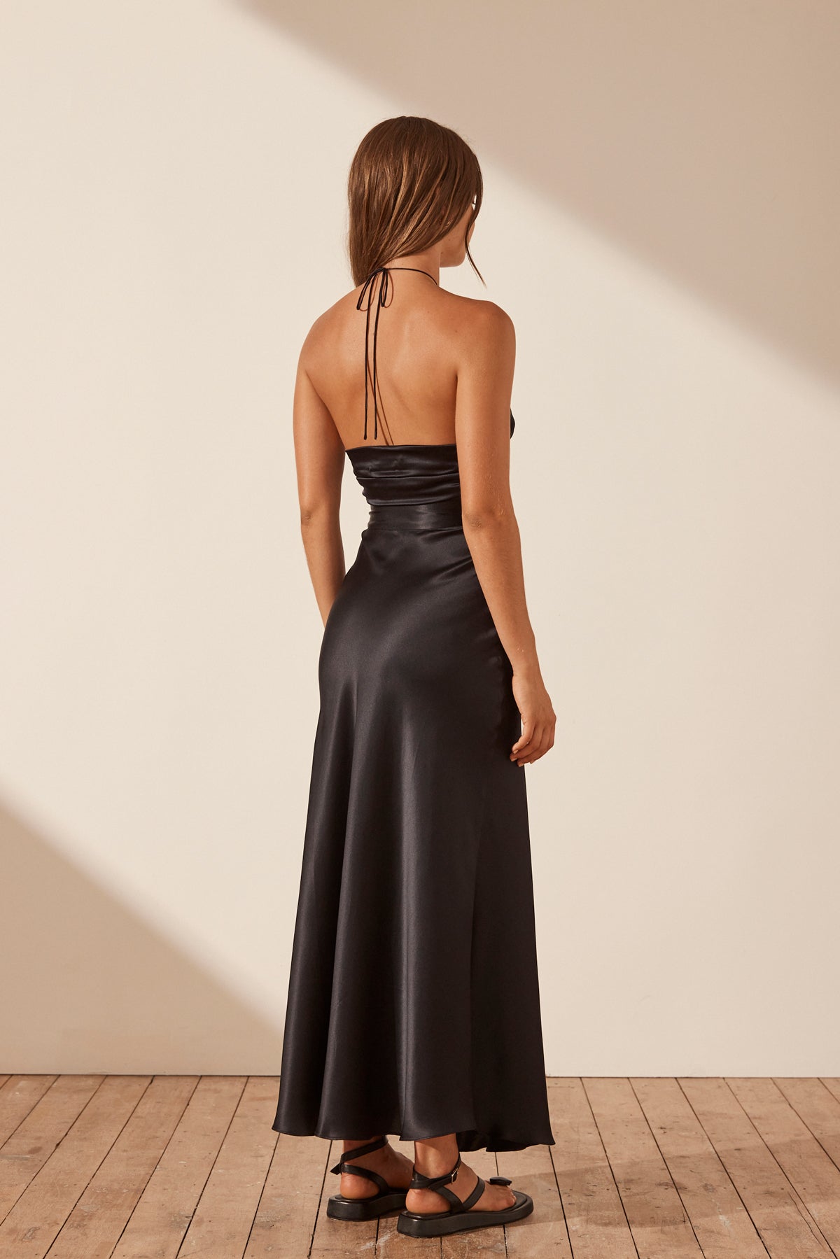 Cutout Black Satin Slip Dress