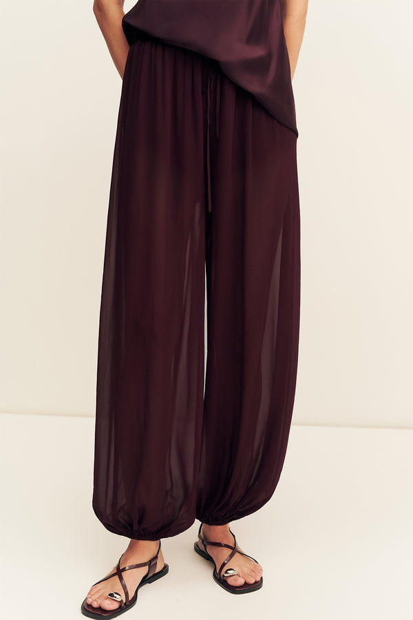 AMINA SHEER HAREM PANT - WINE TASTING