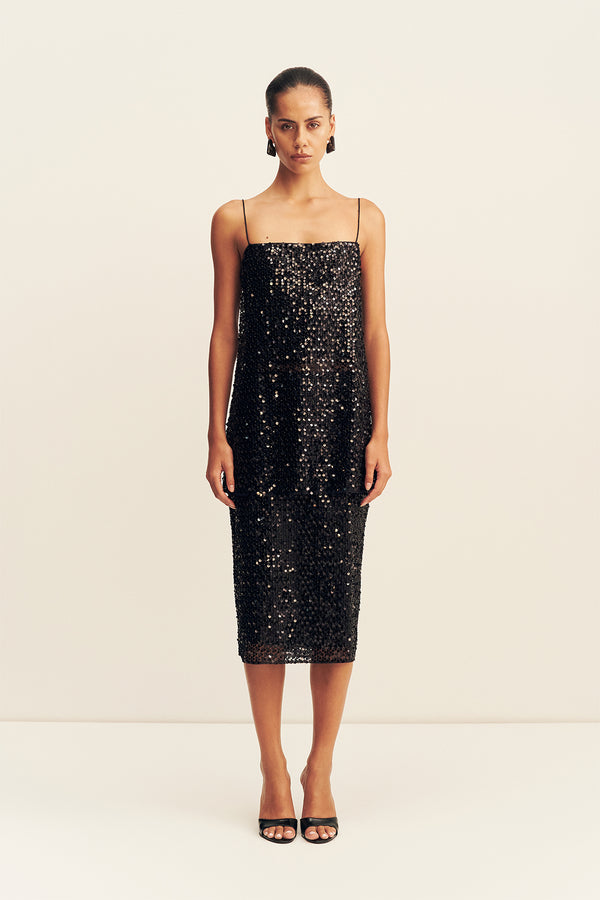 EVERLY SEQUIN LONG LINE CAMI - BLACK