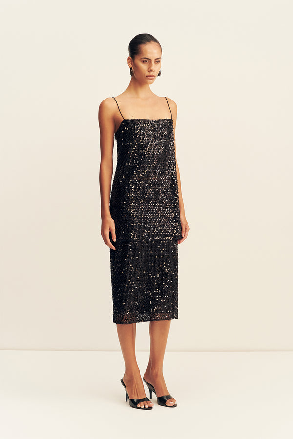 EVERLY SEQUIN LONG LINE CAMI - BLACK