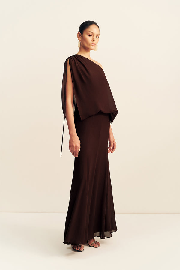 AMINA OFF SHOULDER BLOUSON MAXI DRESS - RISTRETTO