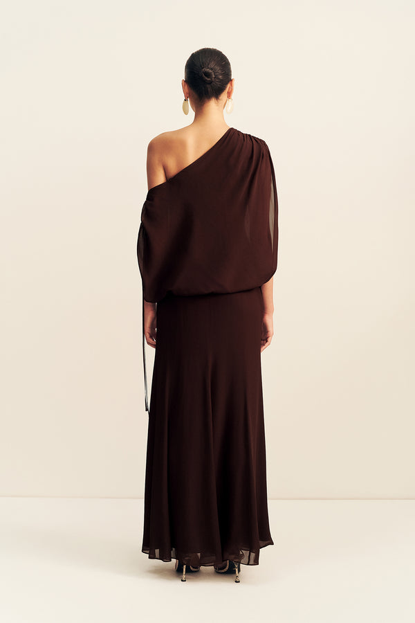 AMINA OFF SHOULDER BLOUSON MAXI DRESS - RISTRETTO