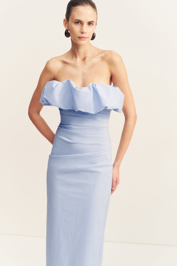 CAMPBELL STRAPLESS BUBBLE MAXI DRESS - CORNFLOWER BLUE