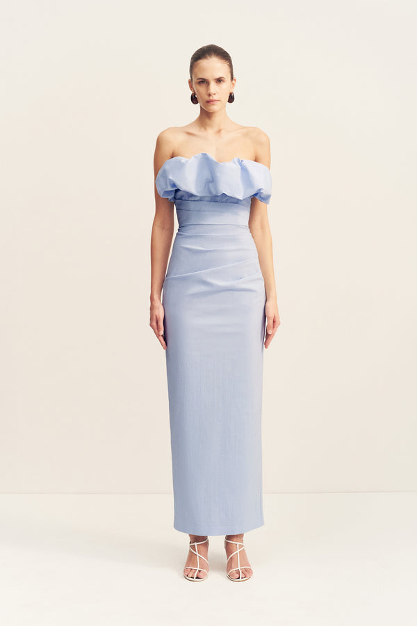 CAMPBELL STRAPLESS BUBBLE MAXI DRESS - CORNFLOWER BLUE_F