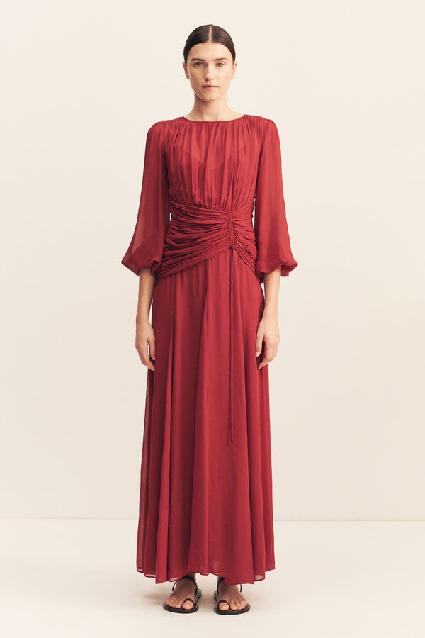 ROWE HIGH NECK BALLOON SLEEVE MAXI DRESS - SANGRIA_F