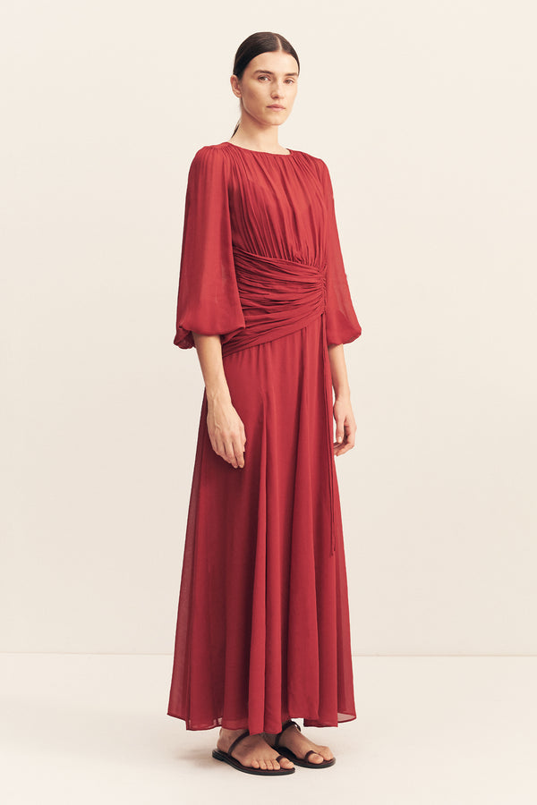 ROWE HIGH NECK BALLOON SLEEVE MAXI DRESS - SANGRIA_A