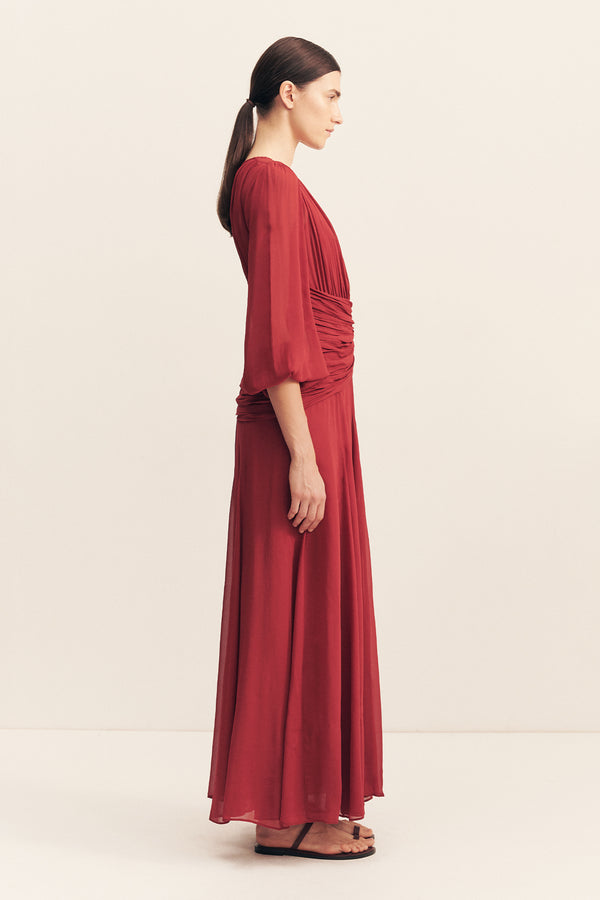 ROWE HIGH NECK BALLOON SLEEVE MAXI DRESS - SANGRIA_S