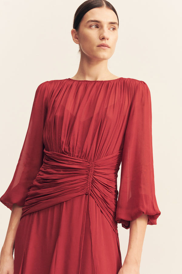 ROWE HIGH NECK BALLOON SLEEVE MAXI DRESS - SANGRIA_D