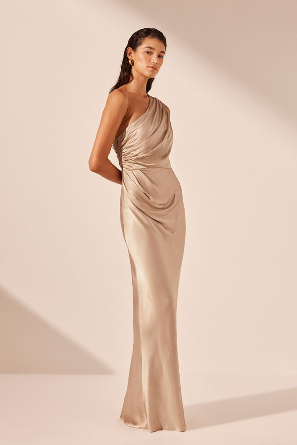 LA LUNE GATHERED ONE SHOULDER MAXI DRESS - GOLD_A