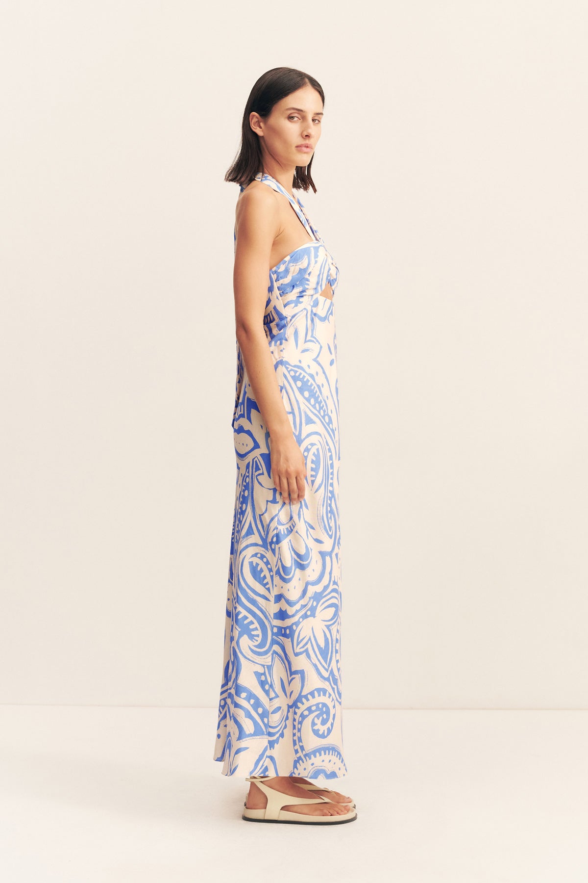 Francis Ruched Halter Maxi Dress | Ultramarine Paisley | Dresses