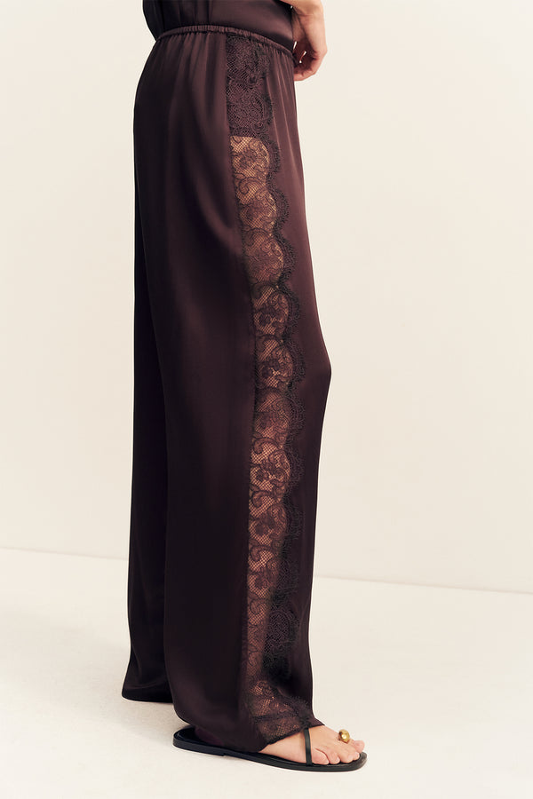 SIMONA LACE SIDE PANEL PANT - ESPRESSO