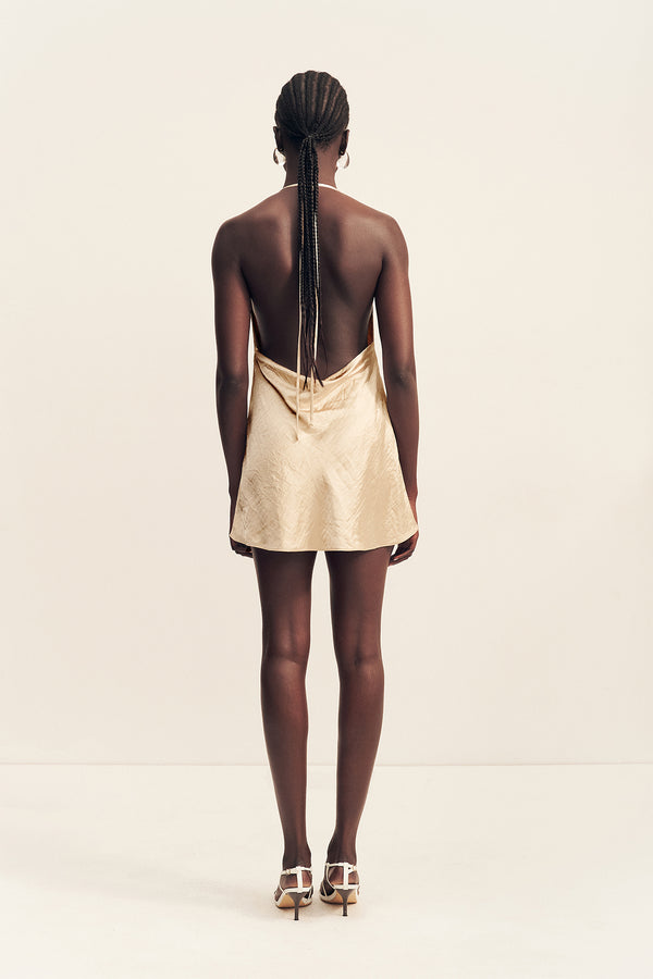 ANDIE CRUSHED LOW COWL MINI DRESS - CHAMPAGNE