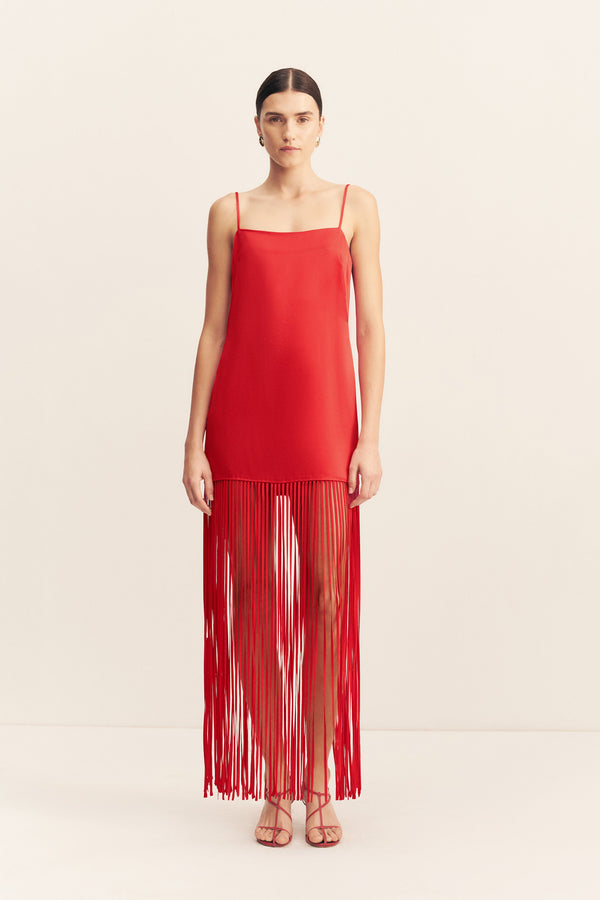 MORAYA SQUARE NECK FRINGE MAXI DRESS - CHILLI_F