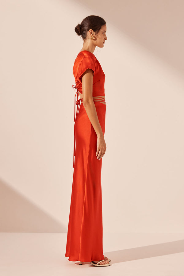 MILENNA SILK BIAS TIE MAXI SKIRT - CHILLI RED_S
