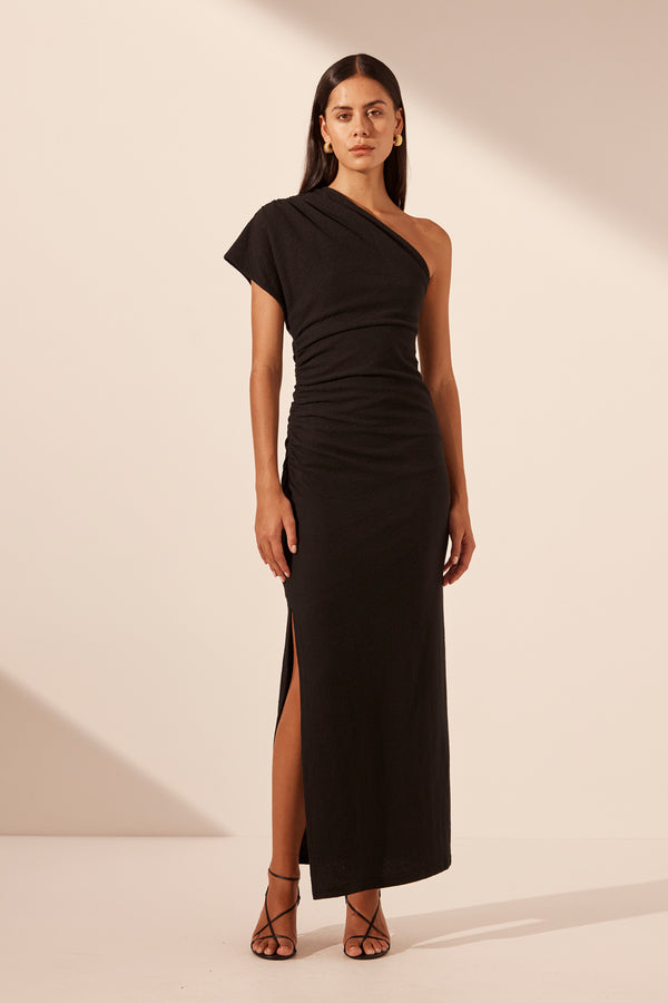 BEAU ASYMMETRICAL MIDI DRESS - BLACK_F