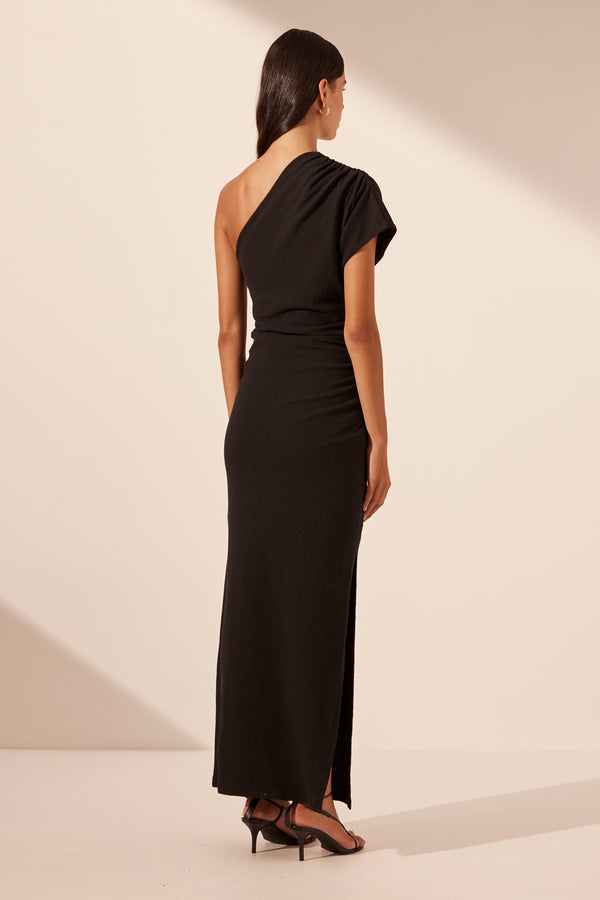 BEAU ASYMMETRICAL MIDI DRESS - BLACK_B