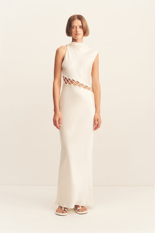 HUXLEY COWL LACE UP MAXI DRESS - VANILLA_F