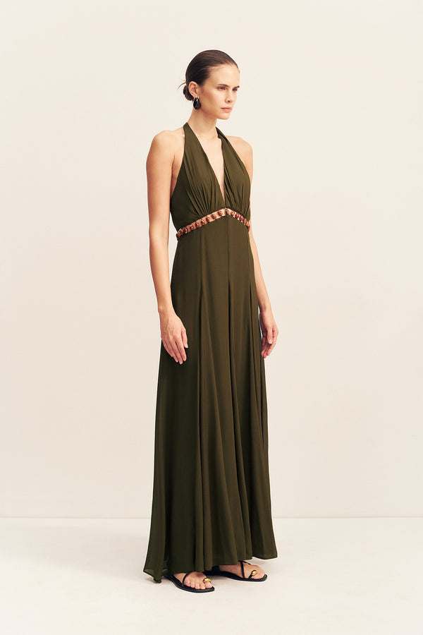 JUNO BEADED PLUNGED MAXI DRESS - JUNGLE