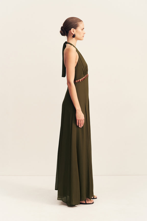 JUNO BEADED PLUNGED MAXI DRESS - JUNGLE