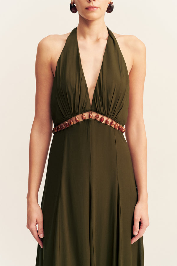 JUNO BEADED PLUNGED MAXI DRESS - JUNGLE