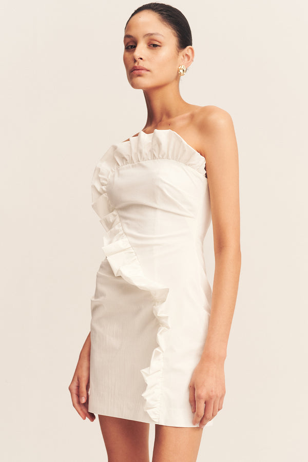 CAMPBELL RUFFLE MINI DRESS - WHITE_D