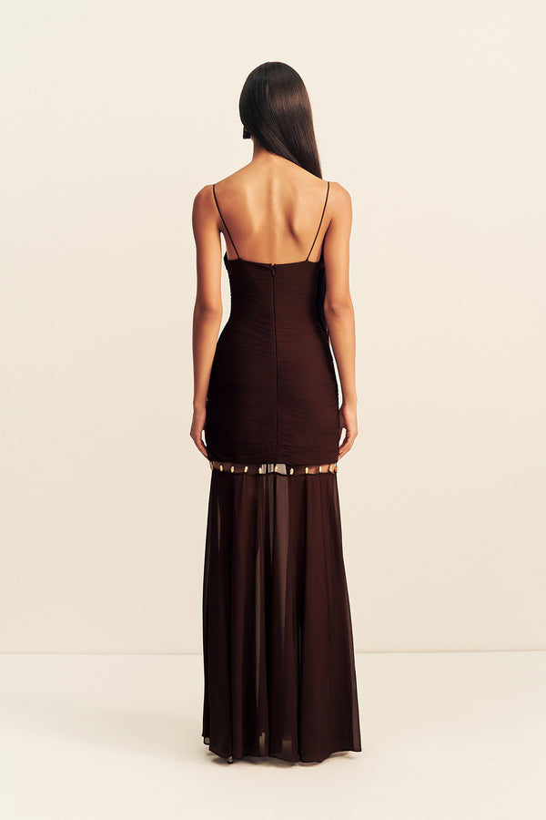 EMILIE GATHERED MAXI DRESS WITH BEADS - RISTRETTO