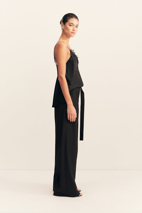 CASTRO WIDE LEG BELTED PANT - BLACK