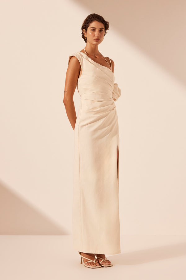 LANI ASYMMETRICAL DRAPED MAXI DRESS - RICE_A