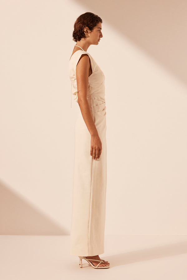 LANI ASYMMETRICAL DRAPED MAXI DRESS - RICE_S