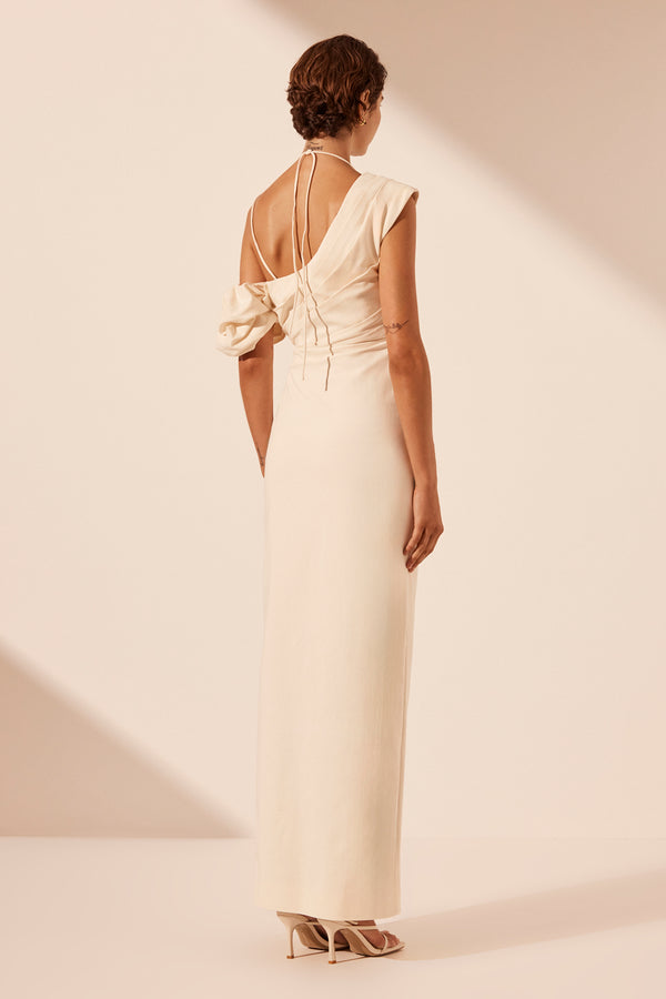 LANI ASYMMETRICAL DRAPED MAXI DRESS - RICE_B