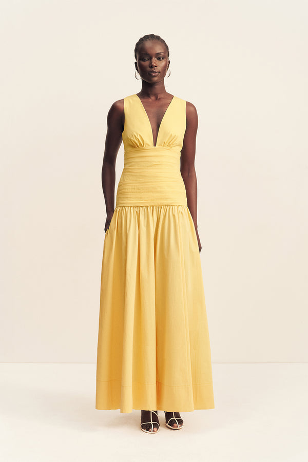 CAMPBELL GATHERED MAXI DRESS - SOLEIL_F
