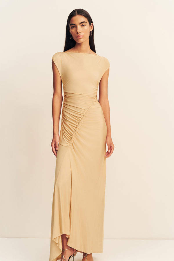 MIRO SLINKY JERSEY MAXI DRESS - SAND