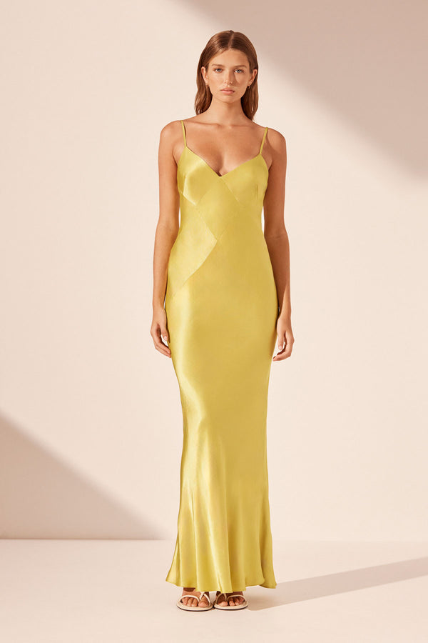 SOFIA SPLICED MAXI DRESS - LIME_F