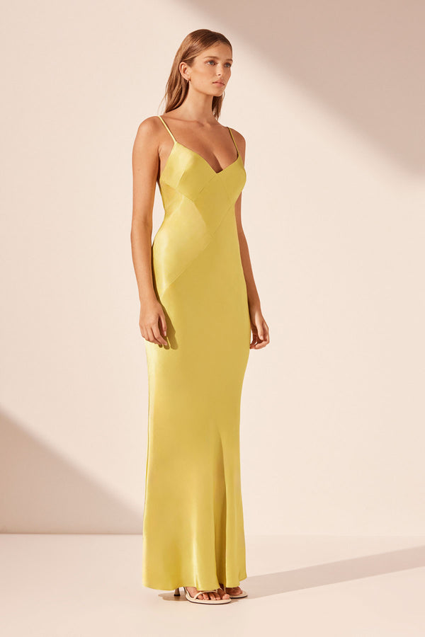 SOFIA SPLICED MAXI DRESS - LIME_A
