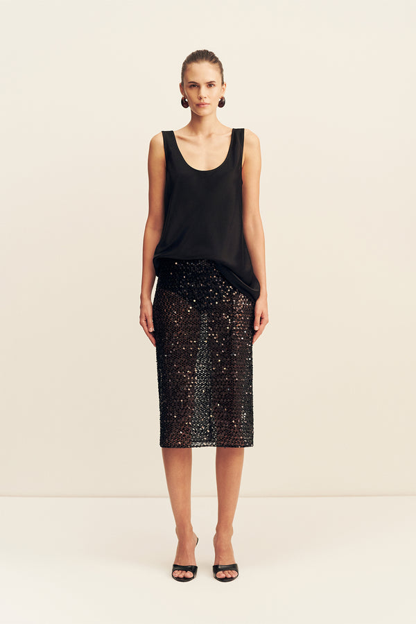 EVERLY SEQUIN MIDI SKIRT WITH DETACHABLE LINING- BLACK_F