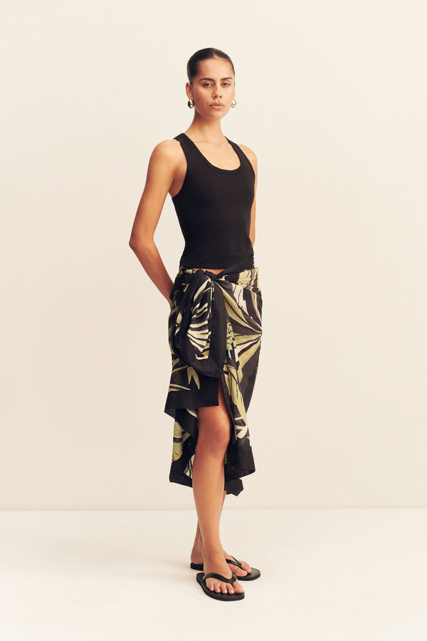 CELINA COTTON VOILE SARONG- PISTACHIO/BLACK