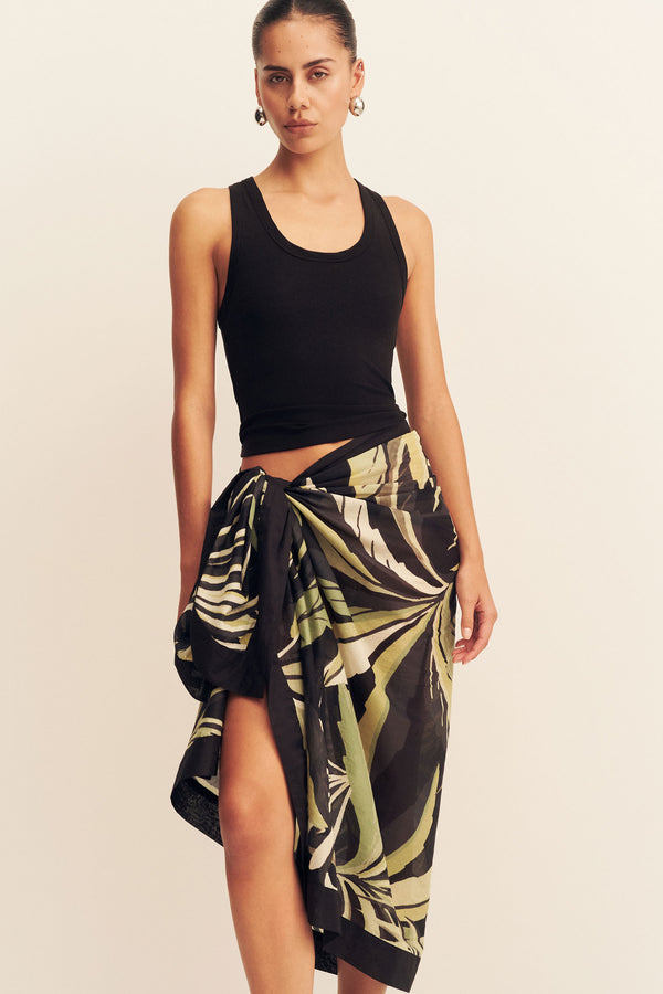 CELINA COTTON VOILE SARONG- PISTACHIO/BLACK