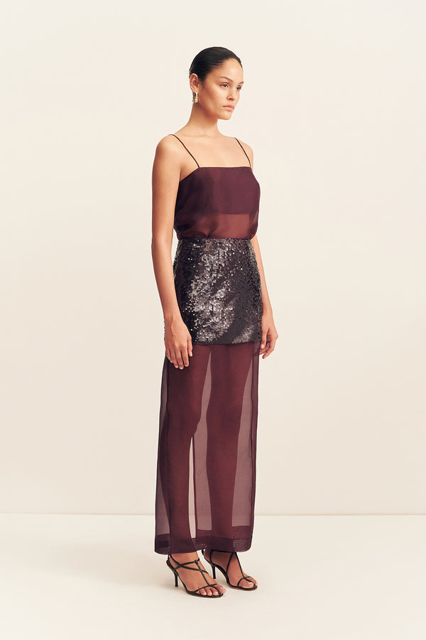 AMERIE SILK SEQUIN MAXI SKIRT - PORT ROYALE