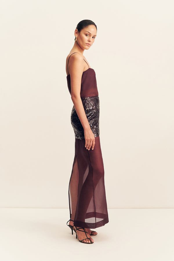 AMERIE SILK SEQUIN MAXI SKIRT - PORT ROYALE