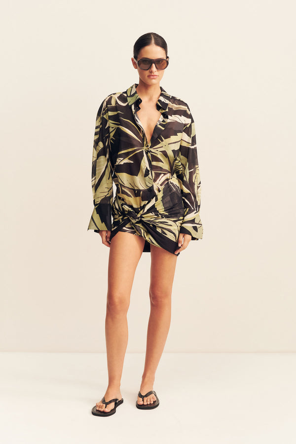CELINA COTTON VOILE SHIRT- PISTACHIO/BLACK_F