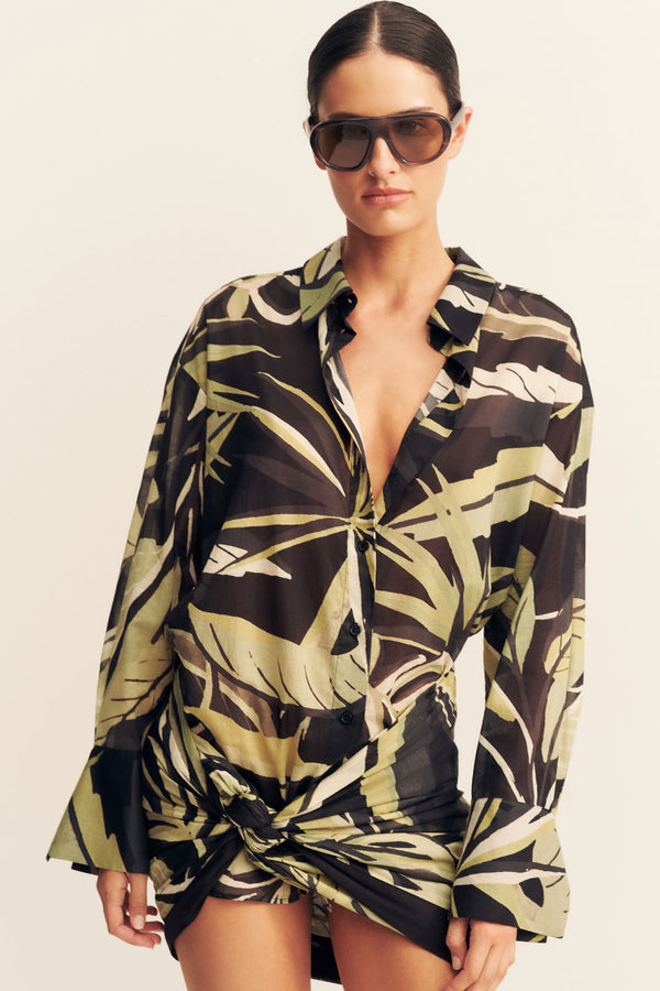 CELINA COTTON VOILE SHIRT- PISTACHIO/BLACK